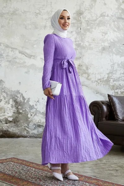 Платье из жатого хлопка с поясом Almisa - Сиреневый InStyle, фиолетовый