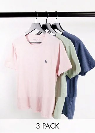 Набор из 3 футболок розового, зеленого и синего цветов с логотипом Abercrombie & Fitch-Multi
