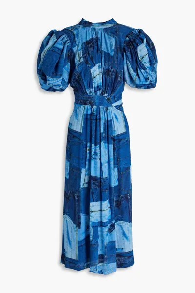 Тканое платье миди с вырезами и принтом Rotate Birger Christensen, синий