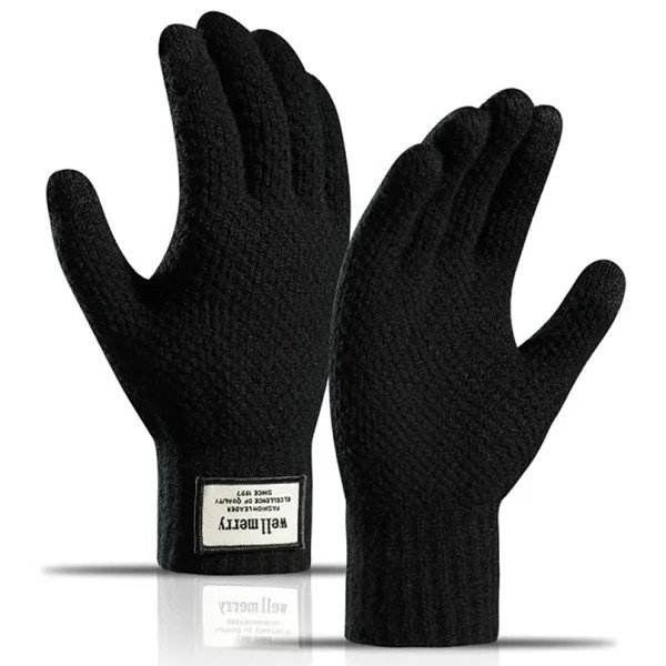Мужские уличные флисовые теплые жаккардовые шерстяные перчатки с сенсорным экраном