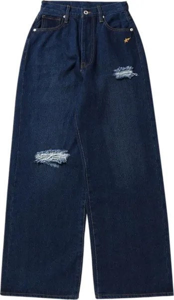 Брюки BAPE Damaged Highwaist Wide Denim Pants 'Indigo', синий