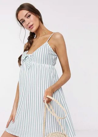 Белый сарафан мини в полоску шалфейного цвета с завязкой ASOS DESIGN Maternity-Мульти