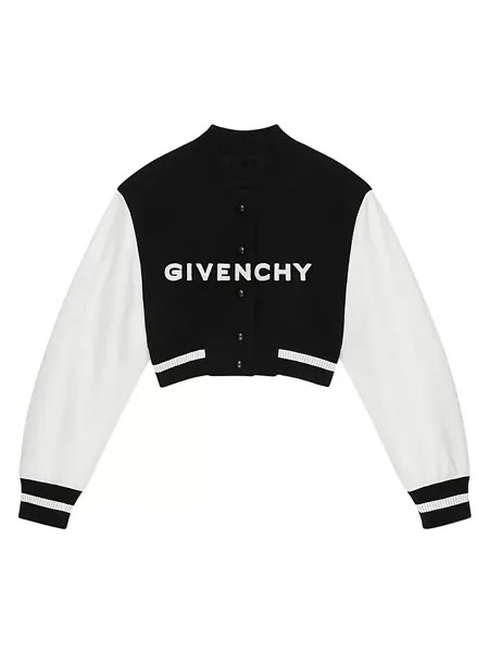 Укороченная университетская куртка из шерсти и кожи Givenchy, белый