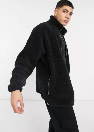 Черная спортивная куртка в стиле oversized из искусственного меха с воротником-стойкой ASOS DESIGN-Черный цвет