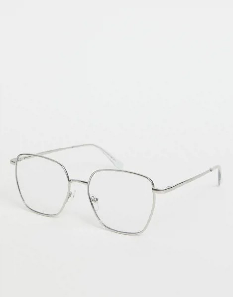 Серебристые квадратные очки в металлической оправе «кошачий глаз» с прозрачными стеклами ASOS DESIGN-Серебристый