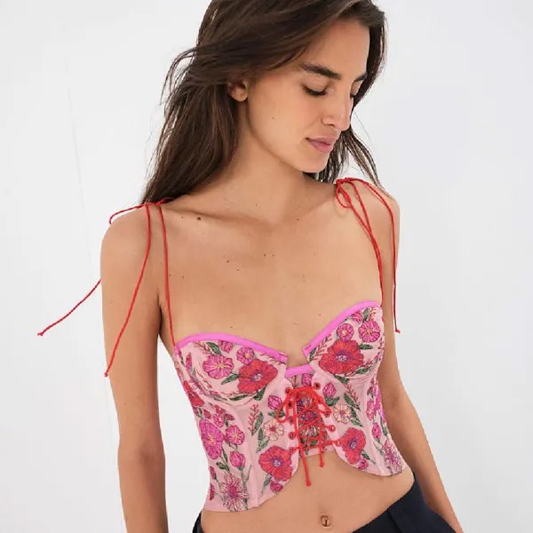 Топ For Love & Lemons Kaylee Crop, розовый/светло-розовый