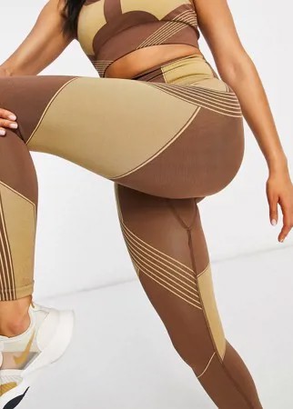 Двухцветные бесшовные леггинсы шоколадного оттенка HIIT-Коричневый цвет