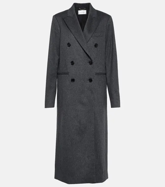 Меланжевое двубортное шерстяное пальто Victoria Beckham, серый