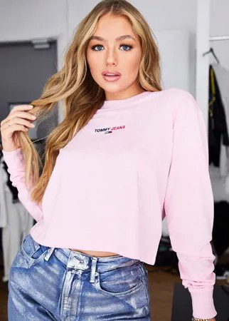 Розовый укороченный лонгслив с логотипом Tommy Jeans-Розовый цвет