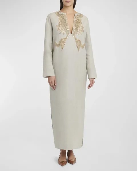 Платье-туника миди с вышивкой кристаллами Valentino Garavani, цвет Beige Multi