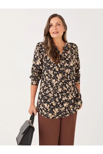 Женская вискозная блузка с длинным рукавом и цветочным принтом Wacky Collar LC Waikiki, черный