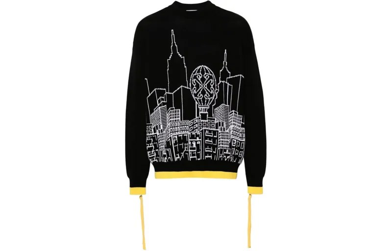 Джемпер, связанный интарсией Off-White, черный