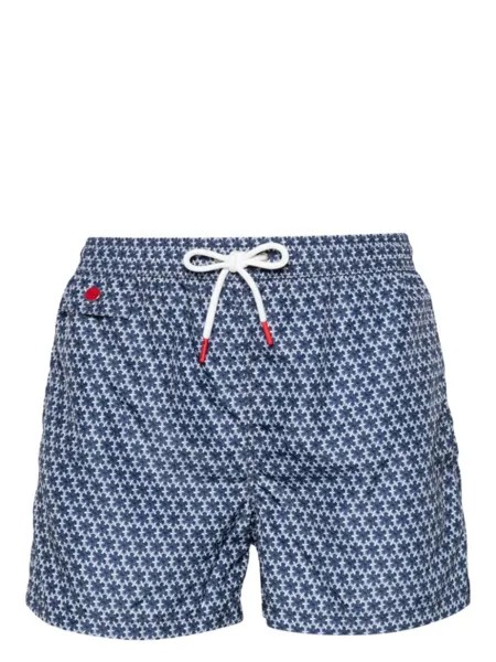 Kiton плавки-шорты с геометричным узором, синий