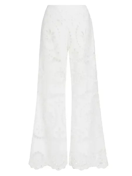 Льняные брюки с расклешенными люверсами Lexi Zimmermann, слоновая кость