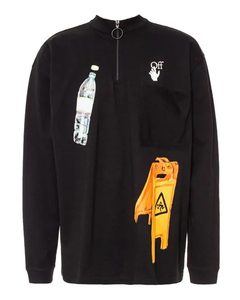 Лонгслив Off-White OMAB031F20FAB0011010 l черный+оранжевый+принт