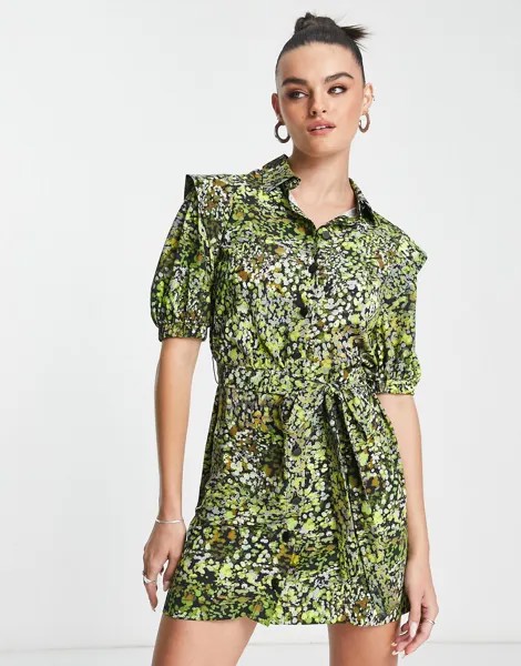 Платье-рубашка мини с камуфляжным принтом Topshop