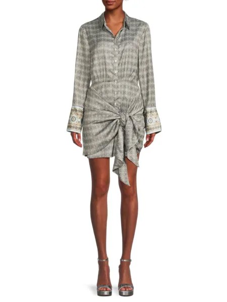 Мини-платье-рубашка с шелковистым принтом Rillo Free People, цвет Navy Combo
