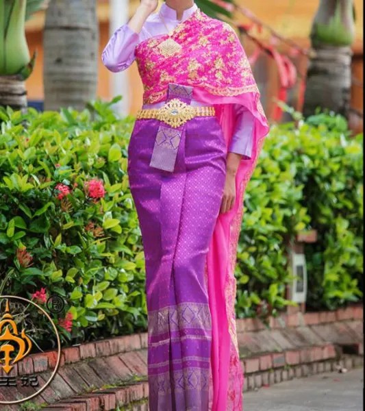 Традиционное женское платье из Тайланда, фиолетовое летнее платье Songkran, винтажное платье из Таиланда, Лаоса, Юго-Восточной Азии