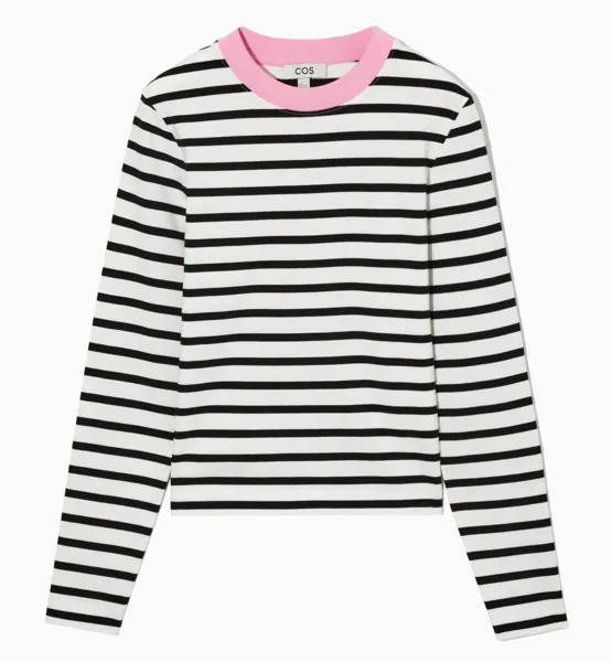 Лонгслив COS Regular-fit Heavyweight Striped, черный/белый