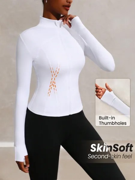 SHEIN Женская компрессионная спортивная куртка для отдыха с воротником-стойкой, белый