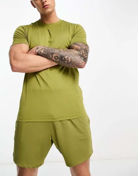 Оливково-зеленая футболка для тренировок Threadbare Fitness