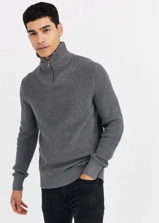 Серый джемпер с высоким воротником и молнией Celio