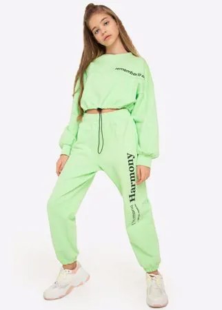 Салатовые спортивные брюки с принтом для девочки Gloria Jeans