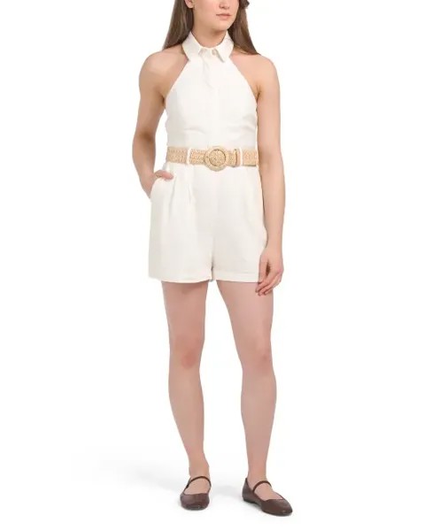 Комбинезон из льняной смеси с воротником и поясом House Of Harlow 1960, цвет Off White