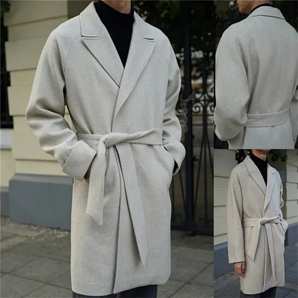 Шерстяное мужское пальто в елочку, Свободное длинное Мужское пальто с поясом, официальная зимняя куртка на заказ Kingcoat