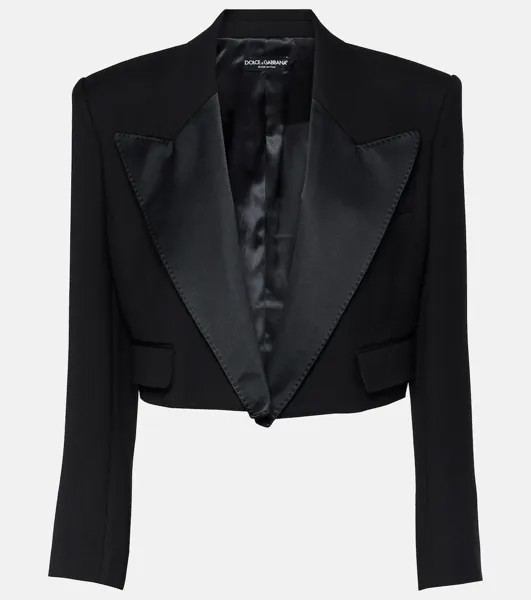 Укороченный пиджак-смокинг из смесовой шерсти Dolce&Gabbana, черный