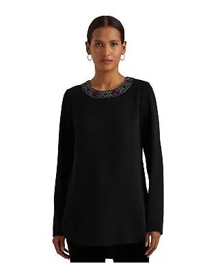 RALPH LAUREN Женская черная блузка без подкладки с длинными рукавами и круглым вырезом L