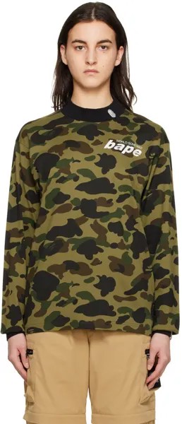Зеленая футболка с длинным рукавом с камуфляжным принтом BAPE