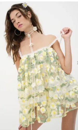 Мини-платье Free People For Love - Lemons Rachel с вышивкой и кружевными оборками, размер XL