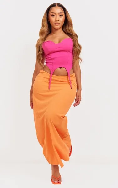 PrettyLittleThing Ярко-оранжевая макси-юбка в рубчик с глубоким вырезом на талии Shape
