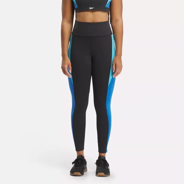 Леггинсы Lux с высокой посадкой и цветными блоками Reebok, цвет Black / Kinetic Blue