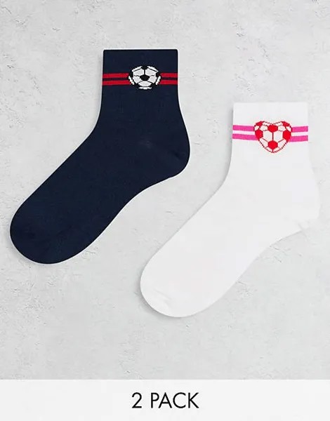 Две пары темно-синих и белых футбольных носков Threadbare