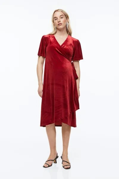 MAMA Велюровое платье с запахом H&M, красный
