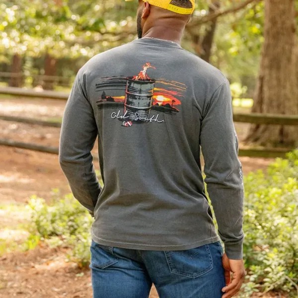 Мужская футболка с длинным рукавом Vintage Barrel Fire Print Work Pullover