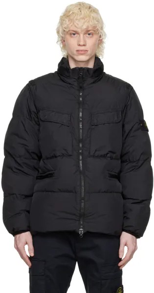 Черный пуховик, окрашенный в готовом виде Stone Island