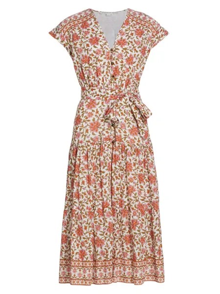 Платье макси Lexington с поясом и цветочным принтом Veronica Beard, белый
