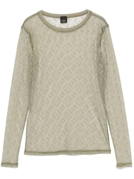 PINKO кружевная футболка с монограммой, зеленый