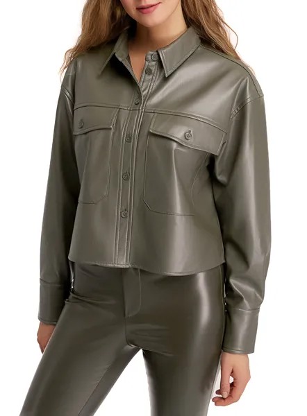 Кожаная куртка женская oodji 18A03009 зеленая 34 EU
