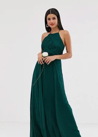 Платье макси со сборками на лифе ASOS DESIGN Tall Bridesmaid-Зеленый