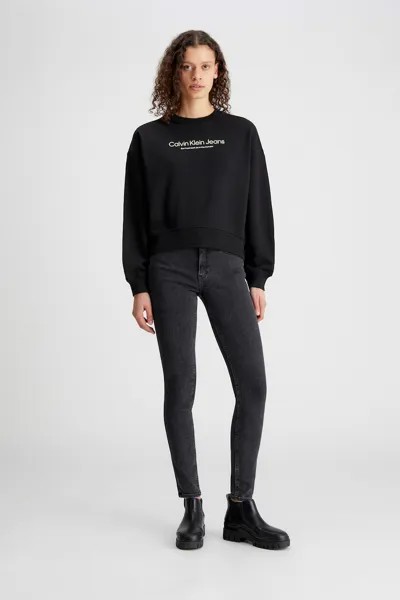 Толстовка из органического хлопка с заниженными рукавами Calvin Klein Jeans, черный