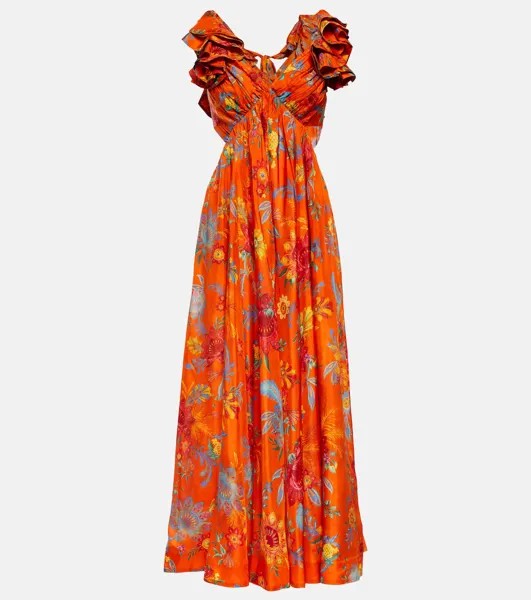 Платье макси из шелка с цветочным принтом ZIMMERMANN, разноцветный