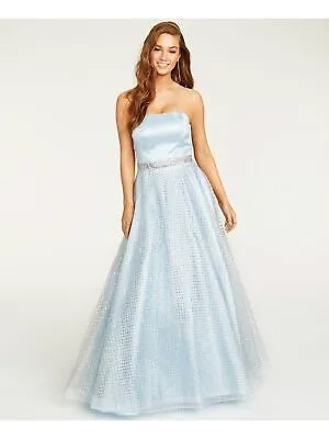 B DARLIN Женское светло-голубое платье для выпускного вечера без рукавов с накладкой для подростков 7\8
