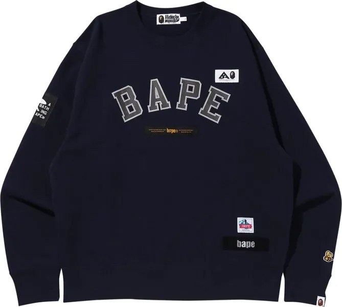 Толстовка BAPE Multi Label Relaxed Fit Crewneck 'Navy', синий