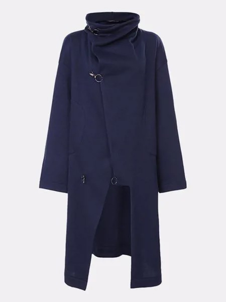 Однотонное пальто-накидка с асимметричным низом и половиной воротника для Женское