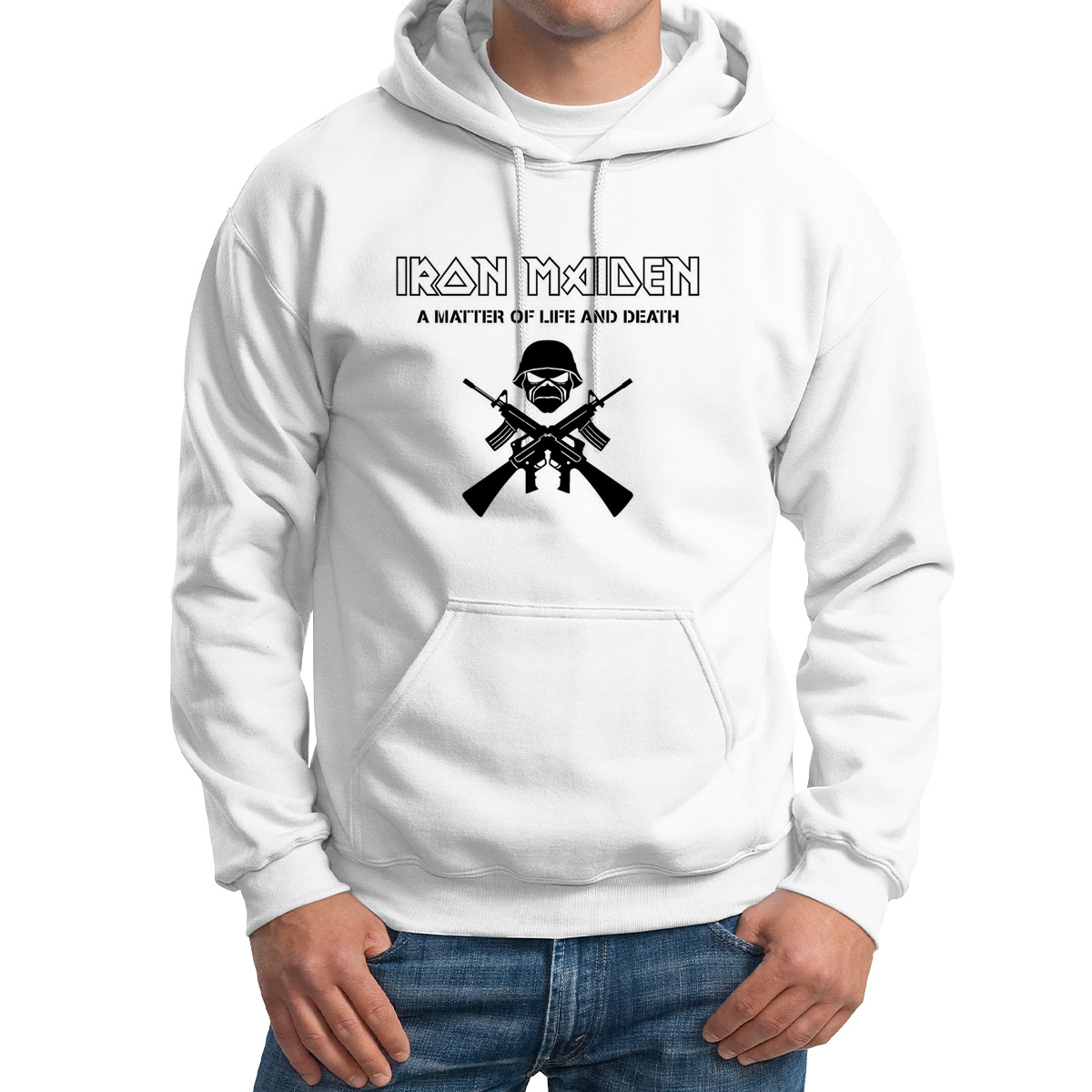 Худи унисекс CoolPodarok Iron maiden A matter of life and death белое 46 RU