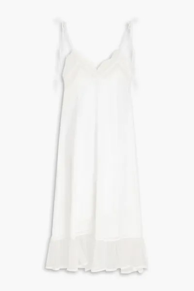 Асимметричное платье миди из шифона с кружевной отделкой и оборками Dries Van Noten, цвет Off-white